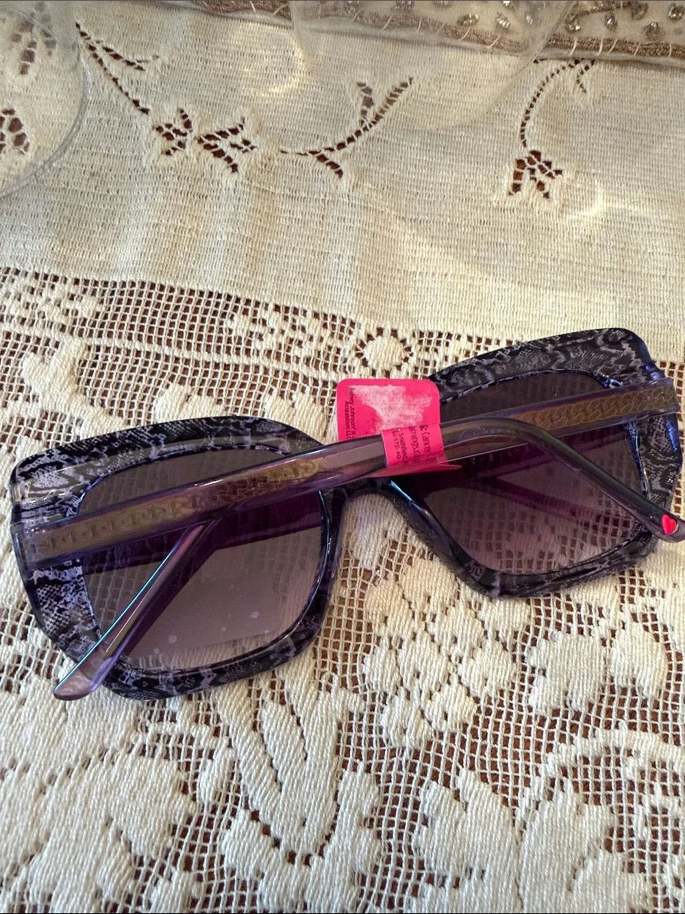 Betsey Johnson Black White Snakeskin Oversized Square Sunglasses Purple Gradient
